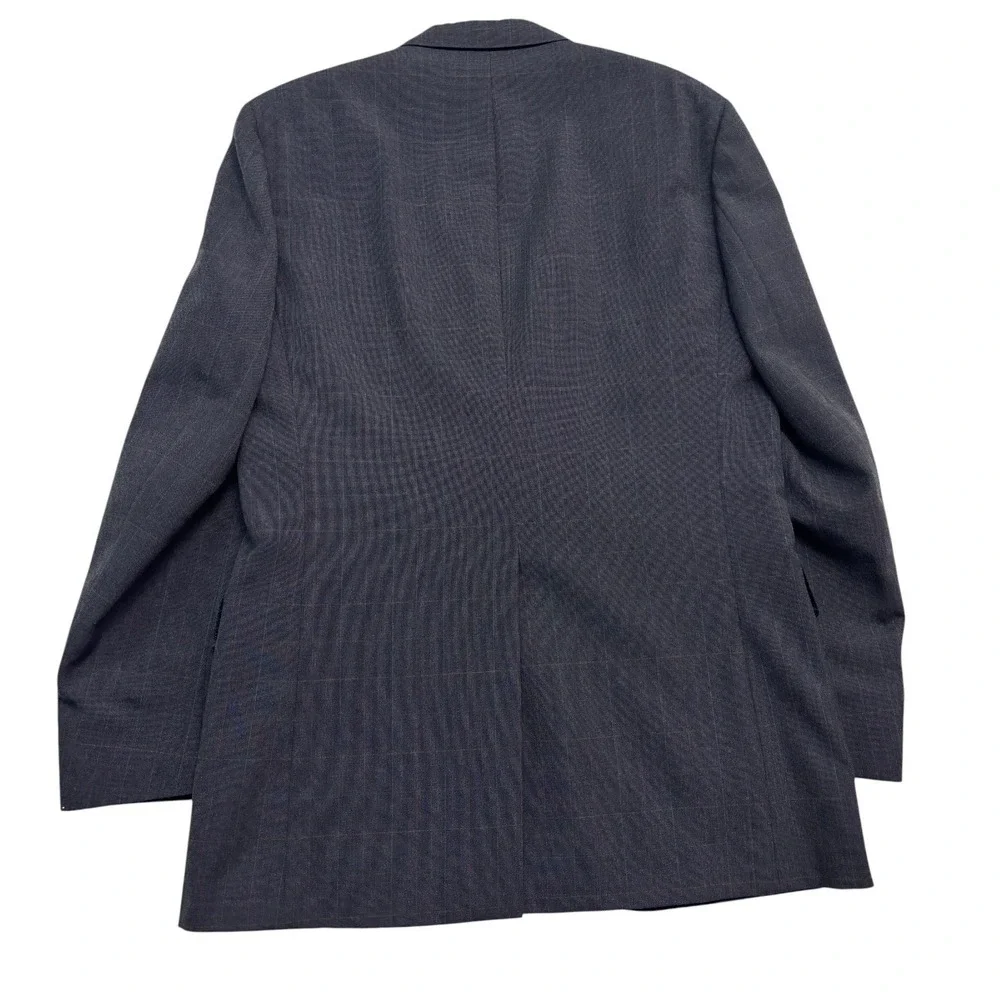 vtg 90s USA Made 42L 34x33 Charcoal Windowpane Check 2pc Pant Suit Wool Pleated